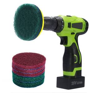 lot 10376 image: Kichwit 4 Inch Drill Power Brush Tile Scrubber Scouring Pads Cleaning Kit, Includes Attachment, Heavy Duty Household Cleaning Tool (Drill NOT Included)