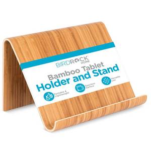 lot 10399 image: Sofia  Sam Bamboo Tablet Holder and Stand - Natural Wood - E-Readers, Smartphones - Kitchen Tabletop Organizer - Portable Stand for Books, Cookbooks, and Devices