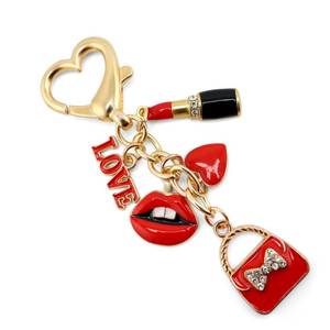 lot 10417 image: MyfavoriteK Chic Red Lipstick Keychain for Women � Fashion Purse Charm with Love Heart, Lips and Bag Pendant (Red Heart)