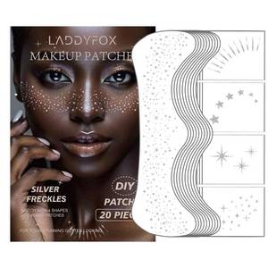 lot 10420 image: 20 Pcs Silver Face Makeup Patches, Silver Glitter Freckles Face Tattoo, Easy Application Sparkle Makeup Freckles, Waterproof Glitter Temporary Tattoos for Women and Girls
