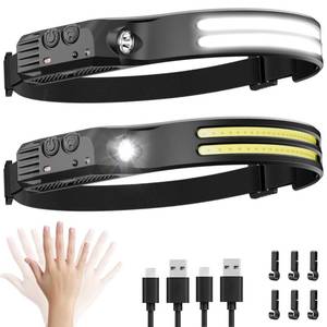 lot 10428 image: Beccason 2Pack LED Headlamp Rechargeable - 230° COB Super Bright Head Lights for Forehead, Hard hat Light for Adults, USB C Headband Flashlight for Work, Hunting, Running, Camping Essentials Gear