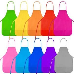 lot 10440 image: NACHLYNN 10 Pack Kids Painting Apron Kids Art Aprons Bulk Toddler Paint Apron Smock with 2 Pockets for Craft Kitchen Classroom Home Painting Activity (Multicolor)