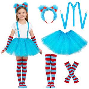 lot 10453 image: Popuid Girls Blue World Book Day Costume - Youth Kids Fuzzy Headband, Tutu and Dress Up Kits, 100th Day of School, Spirit Day Halloween Cosplay (Blue)