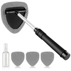 lot 10467 image: JUSTTOP Windshield Cleaner Tool, Car InteriorandExterior Window Cleaning Tool with Extendable Handle and 4 Reusable Microfiber Pads, Auto Glass Wiper Brush Kit for Cars (Grey)