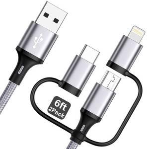 lot 10469 image: Multi Charging Cable 6ft 2Pack 3 in 1 USB Charger Cable Nylon Braided Fast Charging Cords Chargers for Multiple Devices with LightningType CMicro USBiPhoneiPadsSamsung GalaxyPsTablets andMore