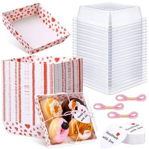 lot 11877 image: Frienda 50 Pack Valentinefts Day Heart Charcuterie Boxes with Clear Lids 5.3x4.9x2.6 Inch White Square Bakery Box Small Disposable Dessert Food Containers for Wedding Sandwich Cookie Sushi Cake