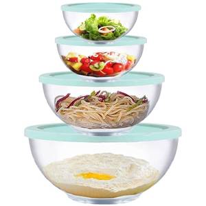 lot 11878 image: Homwin Glass Mixing Bowls with Lids Set, 8 Pieces Glass Salad Bowl Set with Lids(0.6QT,1.1QT,2.2QT,4QT) High Brosilicate Microwave Bowls for Kitchen Baking, Prepping Serving and Storage, Great Gift