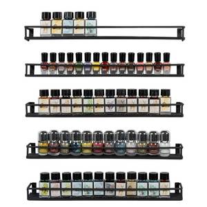 lot 11893 image: MyGift 16 Inch Wall Mounted Black Metal Nail Polish and Essential Oil Display Shelves, Kitchen Hanging Racks for Seasoning Shakers or Spice Jars, Set of 5