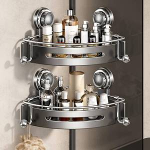 lot 11903 image: VOLPONE Corner Shower Caddy Suction Cup Shower Shelf Corner No Drilling Bathroom Shower Organizer Storage Rack Adhesive (2-Pack, Gray) (Used)