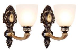 lot 11905 image: NOXARTE 2 Pack Vintage Wall Sconce Brass Wall Mounted Light Ceiling Fixture with Milk White Glass Shades for Living Room Bedroom Hallway