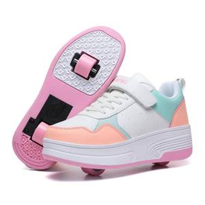 lot 11909 image: HSQ Wheels Shoes for Girls Kids Detachable Wheeled 2 in 1 Fashion Sneaker Roller Skate Shoes with Wheel Size Little Kid 11
