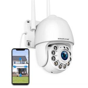 lot 11912 image: HOSAFE.COM Cameras for Home Security Outdoor WiFi, Plug-in 247 Video Surveillance System, Spotlight Color Night Vision, Human Motion Detection, PTZ Auto Tracking, Two Way Talk, Waterproof (Used)