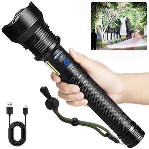 lot 11918 image: Cinlinso Flashlights High Lumens Rechargeable, 99,000 Lumens Super Bright Led Flashlight, Flash Light with 7 Modes, IPX6 Waterproof, Handheld Powerful Flashlight for Camping, Emergencies (Black) (Turns On)