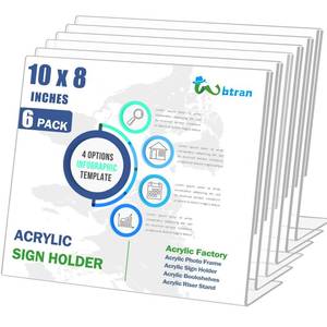 lot 11923 image: Wbtran Slanted Back Acrylic Sign Holder 8 x 10 Horizontal, Acrylic Stands for Display 10 x 8, Clear Tabletop Plastic Paper Sign Holder for Office, Home, Restaurant (6 Pack 10x8 Inches)