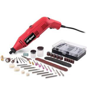 lot 11936 image: Hi-Spec 121pc 130W Corded Power Rotary Multi Tool Kit with Dremel Compatible Bit Accessories to Drill, Cut, Trim, Grind and Sand for DIY Repairs, Hobbies and Craft Projects
