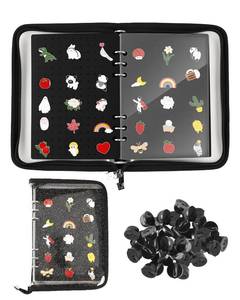 lot 11937 image: UCEC Enamel Pin Display Book and 50 PCS Rubber Pin Backs, A5 Album Pin Collection Binder for Brooch Pins, Black 6-Page Zippered Pinfolio Trading Organizer Case, Pin Storage Display Book for Enamel Badge