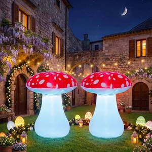 lot 11953 image: Rossesay 2 Pcs 31.5 Easter Inflatable LED Mushrooms Inflatable Blow up Mushroom Outdoor Decorations for Yard Garden Lawn Patio Holiday Spring Summer Party Decor (Red)in