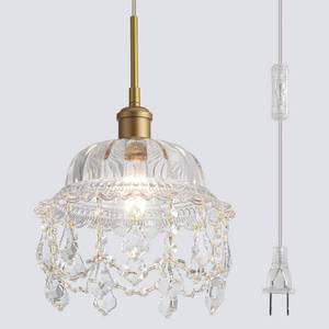 lot 11960 image: MPDITO Modern Glass Plug in Pendant Light with Crystal Vintage Mini Glass Hanging Light with 14.76ft Plug in Cord 9.8 Crystal Pendant Lighting for Kitchen Island, Bedroom, Dining Room, Hallwayin