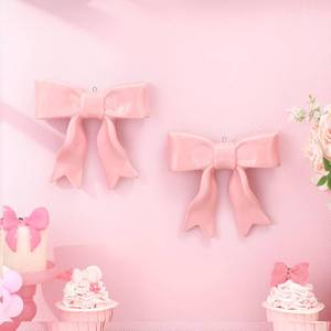 lot 11963 image: Qinyoung 2 Pcs Ceramic Pink Bow Wall Decor with Hooks Coquette Nursery Decoration Room Decor Hanging Cute Bowknot Shaped Wall Art for Home Nursery Girls Living Room College Dorm