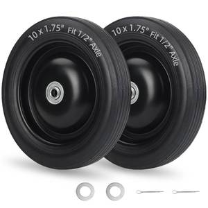 lot 11971 image: GICOOL 10 x1.75in Flat-Free Solid Rubber Tire and Wheel 12in Axle Bore Hole, 1.6in Offset Hub, 2 Pack, Blackin