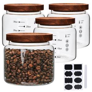 lot 11977 image: Datttcc Glass Jars,Set of 4 Glass Food Storage Containers with Wooden Lids,Clear Glass Canister Sets for Sugar,Tea,Coffee,Snack,Spice,Herbs(33 oz 1000 ml)