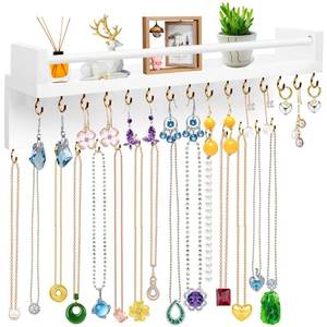 lot 11980 image: OURISE Necklace Holder Wall Hanging Jewelry Organizer with 30 Hooks and Cosmetics Shelf,Wall Jewelry Organizer for Necklaces Bracelet Earrings Ring