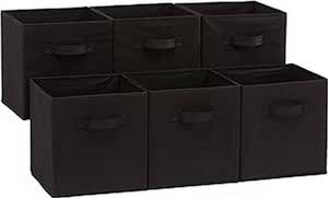 lot 11989 image: Amazon Basics Collapsible Fabric Storage Bins Organizer with Handles, Sturdy, Foldable, 10.5 x 10.5in x 11in, Black, 6-Packin