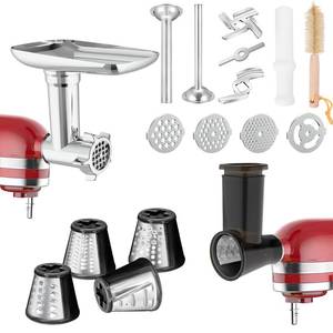 lot 11991 image: Meat Grinder and Slicer Shredder Attachments for KitchenAid Stand Mixer, Meat Grinder with 2 Size Sausage Stuffer Tubesand and 4 Types Slicer Shredder Combination Set for Mincing MeatChopping Food