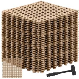 lot 11993 image: Drydiet 24 Pack Drainage Tiles Modular Interlocking Floor Tiles with 1 Pc Plastic Hammer 12 x 12in Cushion Mat Non Slip Rubber Floor mat with Holes for Pool Bathroom Deck Kitchen Patio (Beige)in