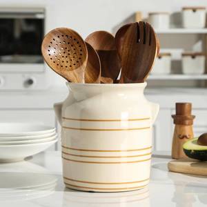 lot 11997 image: ATLZBLTCI Ceramic Farmhouse Kitchen Utensil Holder for Countertop, Rustic Cooking Utensil Holder Crock Fit for Kitchen Counter. 66.86.7 IN