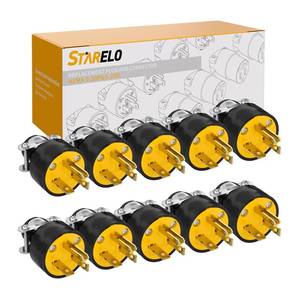 lot 12010 image: STARELO 10 PCS 20 Amp Electrical Replacement Plug Extension Cord Ends Black Shell 125V 20A 2Pole 3Wire NEMA 5-20P 3-Prong Straight Blade Grounding Type (Male).