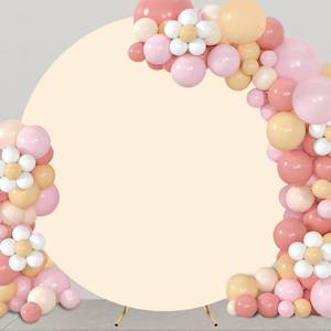 lot 12020 image: GUANSEN 7.2FT Beige Round Backdrop Cover for Wedding,Circle Balloon Arch Backgound Stand Cover for Birthday Party Baby Shower Thanksgiving Decoration