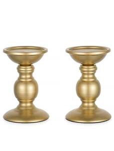 lot 12029 image: Set of 2 Gold Metal Pillar Candle Holders for 3 inches Dia Candle, Wedding Centerpieces Candlestick Holders Stand Centerpiece Decoration Ideal for Weddings, Special Events, Parties