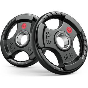 lot 12030 image: Gikpal Olympic Weight Plates, 2-Inch Three-Grip Rubber Coated Barbell Plates with Steel Hub, Cast Iron Weights for Strength Training and Home Gym, Pair or Sets (2.5�45LB)