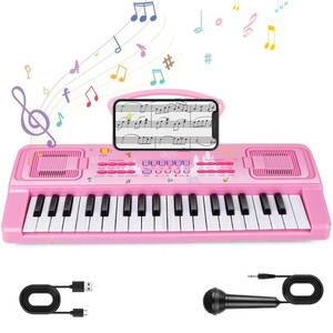 Kids Keyboard Piano, 37 Keys Keyboard Electric Digital Piano, Early Learning Educational Musical Toys Piano for Kids Toddlers Beginners with Music Stand, Microphone - Christmas Birthday Gifts, Pink (Turns On)