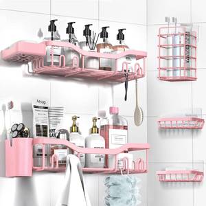 lot 12041 image: NESOMI Shower Caddy Adhesive Shower Organizer 7-Pack, Rustproof Stainless Steel Bathroom Shelves, Large Capacity No-Drill Rack Storage Accessories with Soap Dish Toothbrush Holder Hooks