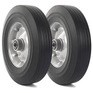 lot 12045 image: AR-PRO (2-Pack) 10 x 2.5in Flat Free Solid Rubber Replacement Tires - Flat-Free Tire and Wheel for Hand Trucks and Wheelbarrows with 58in Axlesin