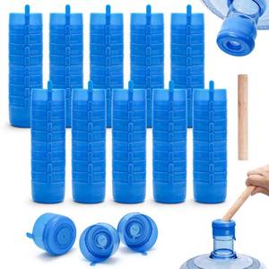lot 12056 image: Jucoan 100 Pack Water Bottle Caps, 55mm 3and5 Gallon Non Spill Water Jug Caps, Replacement Snap On Caps for Water Dispenser Jugs, Includes 1 Wood Stick for Easy Remove
