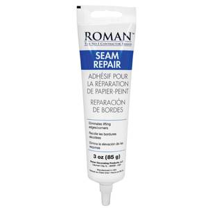 lot 12077 image: Roman Seam Repair Adhesive - Sealer for Wallpaper Tears and Loose or Overlapping Edges - White, 3 Ounce Tube with Applicator Nozzle (Used)