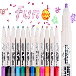 lot 12078 image: TRANSON 12pcs Outline Shimmering Markers with Metallic for Fun Art Drawing Craft DIY