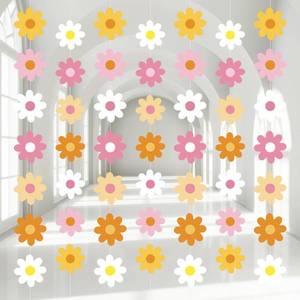 lot 12116 image: Pasimy 8 Pcs Daisy Boho Party Decorations Groovy Daisy Paper Garlands White Flower Hanging Garland Banner Hippie Flower Cutouts for Birthday Shower Wedding Party Favor Supplies(Groovy,Multicolor)