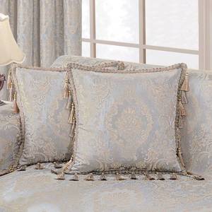 lot 12138 image: Loom and Mill Luxury Throw Pillow Cover 20 x 20 Inches 1 Piece, Jacquard Decorative Square Pillow Cover European Pillowcase with Lace Edge and Tassels for Bed Couch Sofa Car Home Decor, GrayandBeige