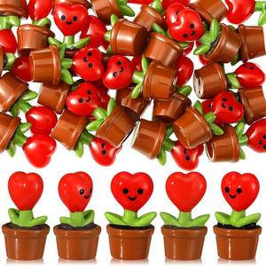 lot 12141 image: Threehoney 30 Pcs Mini Resin Flowers Samll Heart Statues Mini Resin Potted Heart Flower Statues for Birthday Desktop Decorations DIY Miniature Landscape Fairy Garden Decor(Red)