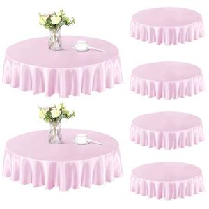lot 12159 image: Homiest 6 Pack 60 Inch  5ft Round Tablecloth Satin Table Cover, Blush Pink Table Cloth Overlay for Wedding Reception Graduation Banquet
