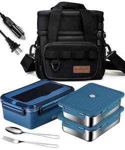 lot 12164 image: FanFanOK Electric Lunch Box Food Heater 80W Portable Food Warmer with 1.8L Stainless Steel Container for Car Truck Home Work Adults,12V 24V 110V Loncheras Electricas para Calentar Almuerzo