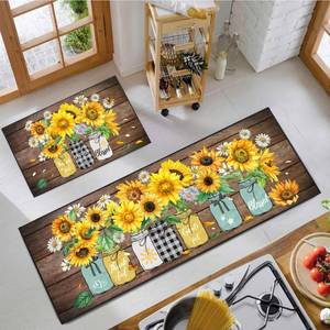 lot 12168 image: SHUNLCD Sunflower Kitchen Decor Rug 2 Piece Set, Summer Country Farmhouse Style Kitchen Floor Mat, Absorbent and Washable Runner Decorations Rug 17301747 Inches