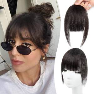 lot 12183 image: Boymia Clip on Bangs for Women Hair Clip in Bangs 100percent Real Human Hair Extensions Wispy Fake Bangs #1B Natural Black Fringe with Temples for Daily Wear Hairpieces