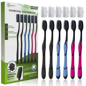 lot 12186 image: Charcoal Toothbrush 6 Pack, Natural Teeth Whitening Solution - Ultra Soft Tooth Brush - Gentle, Slim Brush Head - Black Toothbrushes for Adults Working Great with Activated Charcoal Toothpaste
