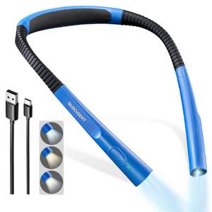lot 12189 image: Glocusent Upgraded LED Neck Reading Light, Book Light for Reading in Bed, 30-min Timer, 3 Colors and 3 Brightness Adjustable, Rechargeable and Long Lasting, Perfect for Reading, Knitting