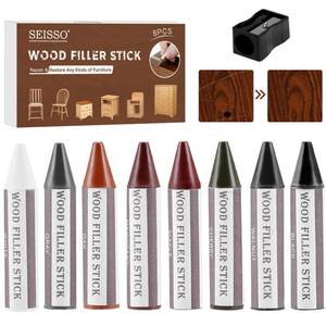 lot 12193 image: SEISSO Wood Furniture Scratch Repair Filler Sticks, 8 Colors Wax Sticks with Sharpener, Premium Wood ScratchDentCrackMarkStain CoverandRemover, Upgrade Crayons for Floor, Table, Door, Cabinet